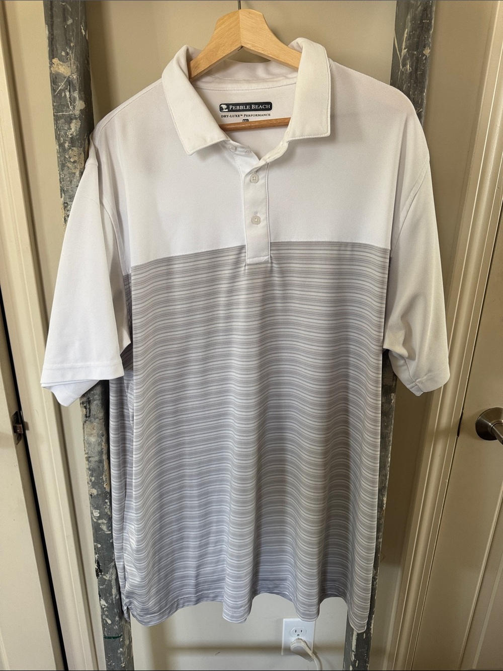 Pebble Beach White & Light Gray Striped Men’s Polo